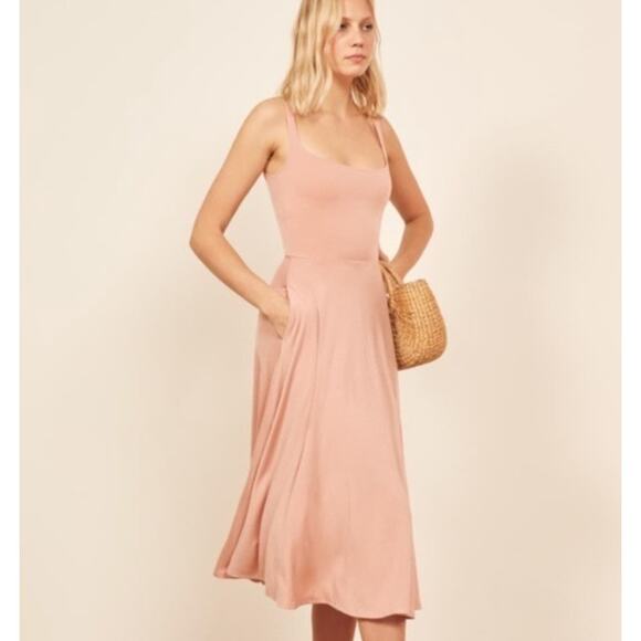 Reformation Blush Pink Fit & Flare Midi Scoop Neck Tank Dress XS - Picture 2 of 10